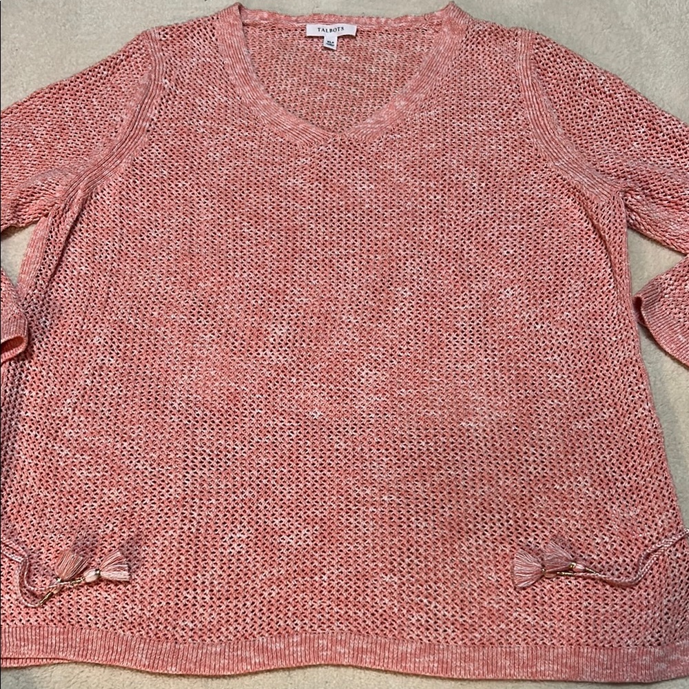 Talbots Pima Cotton Pink V-Neck Sweater with Ribbed Texture XLP like new